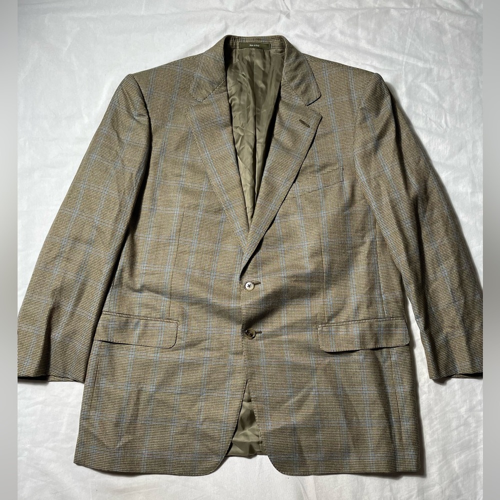 Ermenegildo Zegna Tan Checks plaid houndstooth sport blazer jacket size 46R